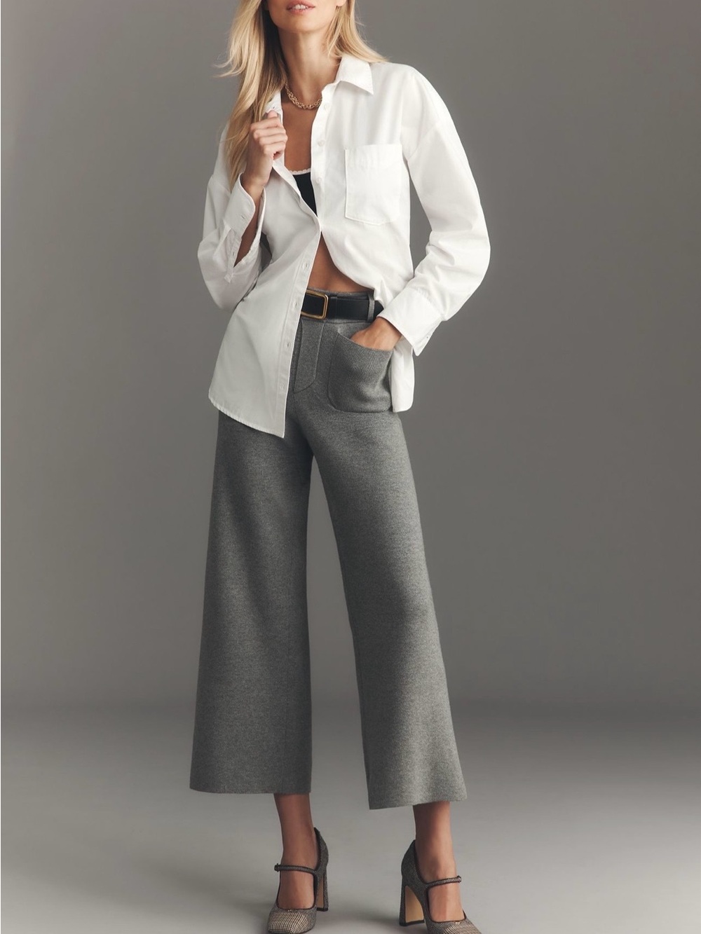 Maeve Colette Sweater Knit High-Rise Wide-Leg Crop Trousers Sz XL